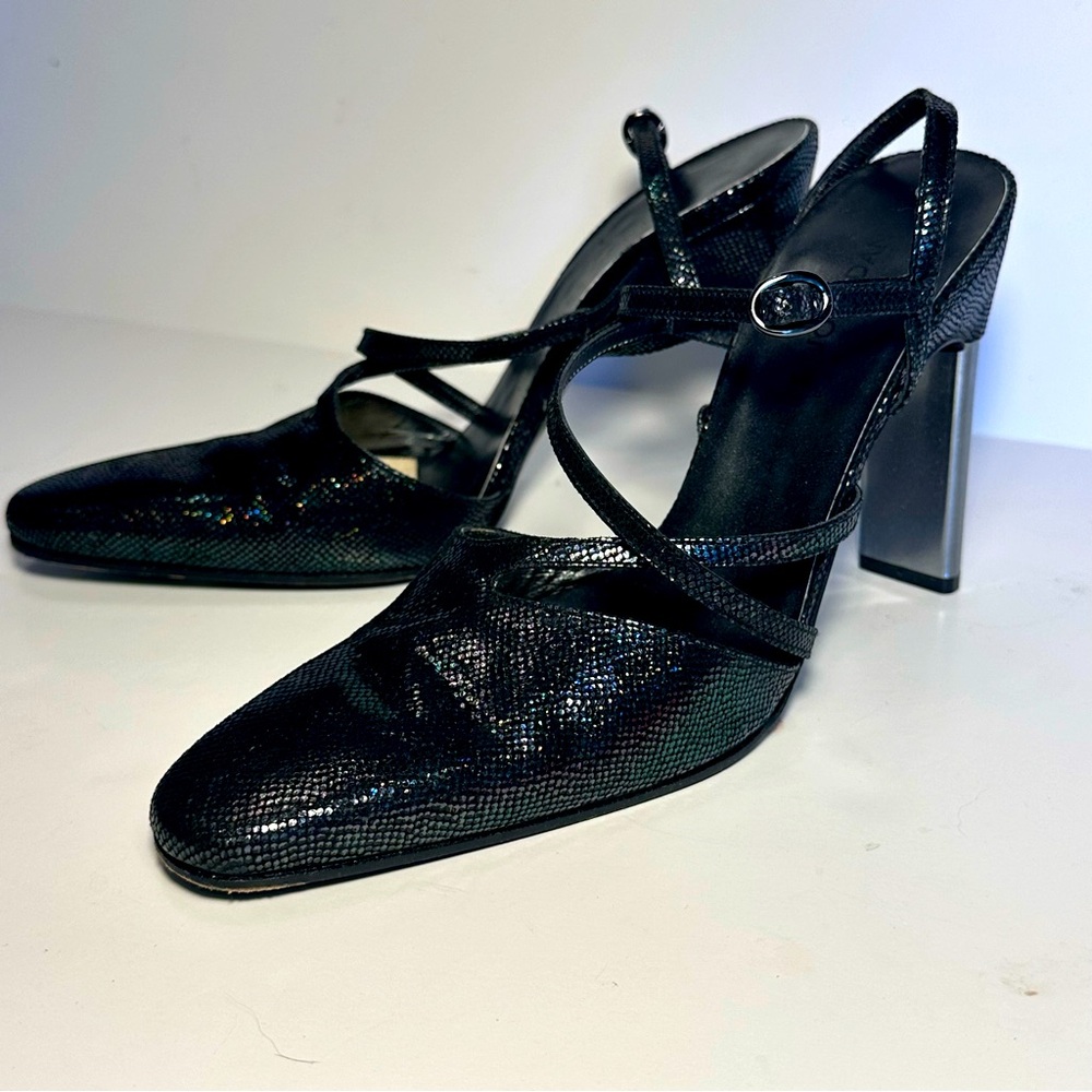 Charles Jourdan tall strappy sparkly sling back high heels vintage 90’s